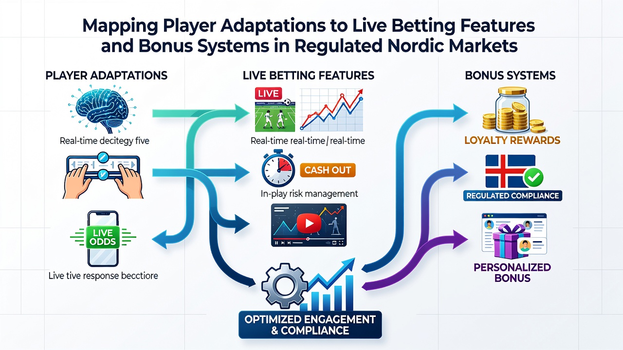 Infographic showing bonus utilization patterns and live betting adaptations across Nordic countries